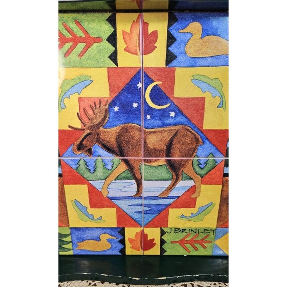 J. Brinley Art Tile in a Wooden Serving Tray Moose Scene (read) - Picture 2 of 12